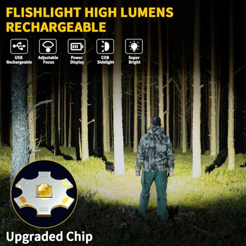 Rechargeable Flashlights High Lumens, 7Mode Super Bright Flashlight Camping, Adjustable Tactical Flash Light High Powered,...