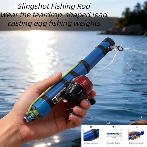 Portable Slingshot, Fishing Rod with Fishing Reel Compact, Telescopic Casting Gear, for Saltwater Professional Launching B...