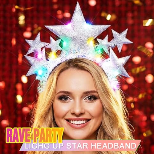 GORTIN Light up Star Headband Silver Glowing LED Headbands Star Costume Headpiece Hair Accessories for Women