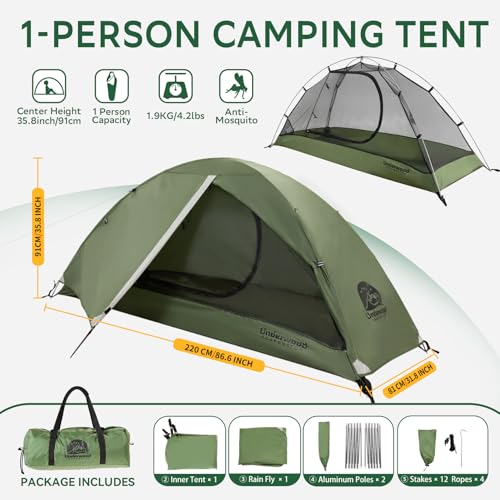 1/2 Person Backpacking Tent for Camping - Ultralight & Waterproof Outdoor Camping Tent, Easy Set Up Compact Tent for 3 Sea...