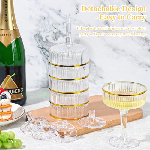 48 Pack Clear Champagne Tower Glasses 7 Oz Champagne Flutes Plastic Champagne Coupe Glasses With Gold Rim Disposable Marti...