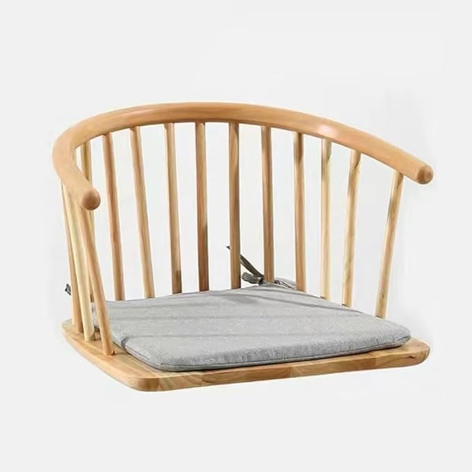Solid Wood Floor Chair with Curved Back, Multi-Functional Low Stool for Living Room, Bedroom, Meditation Chair with Removable Cushion, Comfortable Legless Accent Chair(Natural)