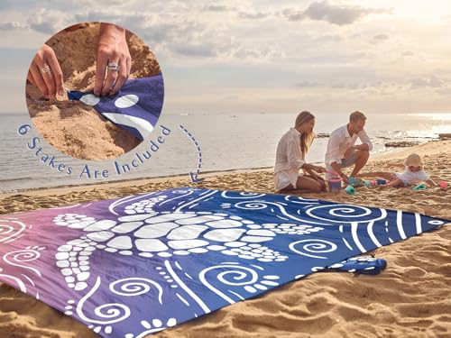 WEKAPO Beach Blanket Waterproof Sandproof Oversized Extra Large Sand Free Beach Mat with Stakes, Storage Bag - Essentials ...