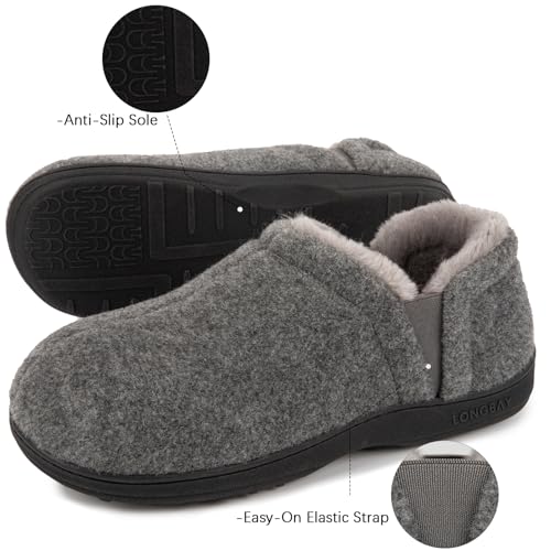 LongBay Men's Slippers Warm Bedroom Memory Foam House Shoes Slip-On for Indoor Outdoor Winter