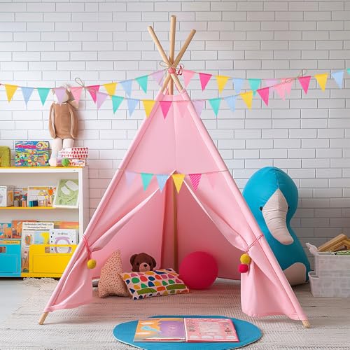 Jutevo 120 Flags/72ft Pennant Banner Flags Garland, Triangle Banner Pennant Flags on a String, Pastel Burlap Pennant Banne...