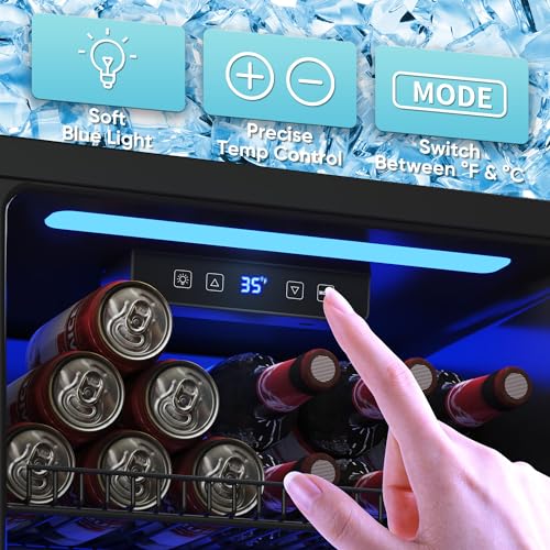 Tehanld Beverage Fridge, 130 Can Mini Fridge With Glass Door, Beverage Cooler Refrigerator, Wine Drink Beer Cooler, Adjust...