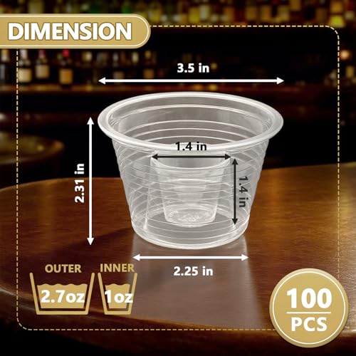 Slomg 100 Pack 3 oz Clear Plastic Bomber Cups, Bulk Disposable Jager Bomb Jello Shot Glasses for Mixed Drinks, Durable Min...