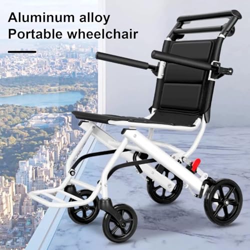 Folding Wheelchair,Portable Transit Chair Lightweight Mobility Aid Wheel Chairs Four Wheel Rollator with Adjustable Safety...