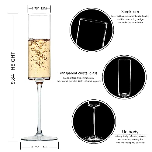 BACLIFE Crystal Champagne Flutes Set of 6 - Hand Blown Champagne Glasses With Long Stem - 6.5 oz Elegant Sparkling Wine St...