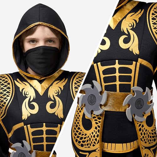 Spooktacular Creations Golden Ninja Costume Set, Ninja Jumpsuit with Foam Accessories for Kids, Toddler Halloween Outfit f...