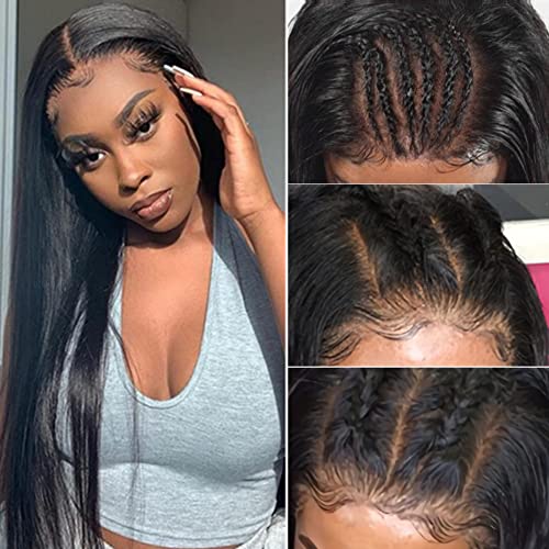 28Inch Straight 4x4 Lace Front Wigs for Black Women Glueless Human Hair Wear and Go Brazilian Virgin HD Transparent Lace Closure Wigs Pre Plucked with Baby Hair