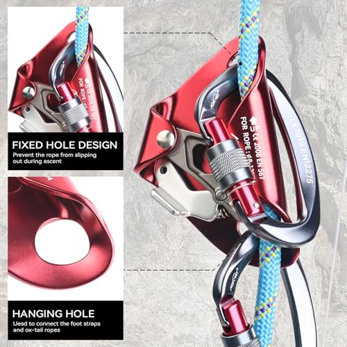 Chest Ascender Tree Climbing Gear Rope Grab High-Strength Aluminum Alloy Rappelling Equipment CE Certified for Rock Climbi...