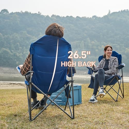 EVER ADVANCED Folding Camping Chair with High Back Padded 2 Pack Oversized Portable Lawn Chairs Lightweight Sturdy Steel F...