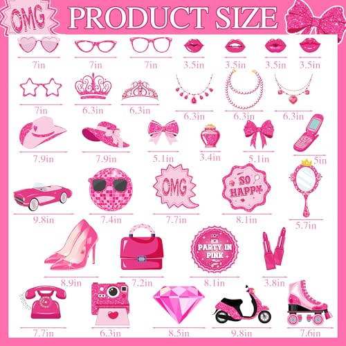 VorkiVecKi Girls Photo Booth Props - Bachelorette Party Photography Prop 33 Pcs Hot Pink Photobooth Prop Party in Pink Bir...