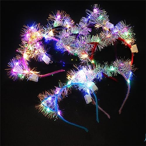 REQO 10 Pieces Cat Ears Headbands Set,LED Cute Cat Light Up Head Accessories,Glowing Girls Headdress Party Supplies For Ni...