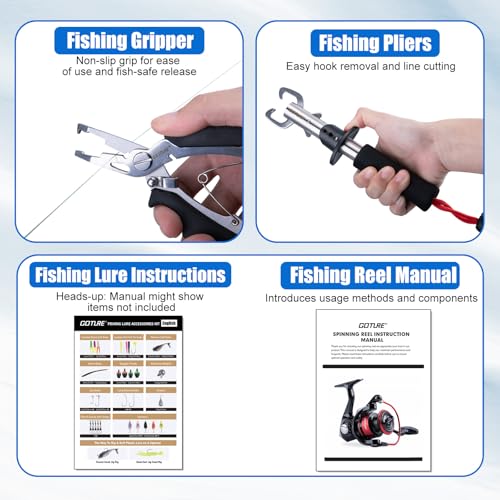 Goture Fishing Rod and Reel Combos, 2-Piece Ultralight Trout Fishing Pole Spinning Reel Line Lures Set with Carrier Bag, S...