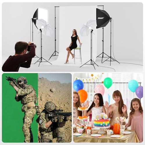 EMART 8.5 x 10 ft Backdrop Support System, Professional Photography Lighting Kit with 50W LED Blub, 6 * 9ft Backdrop *3, R...