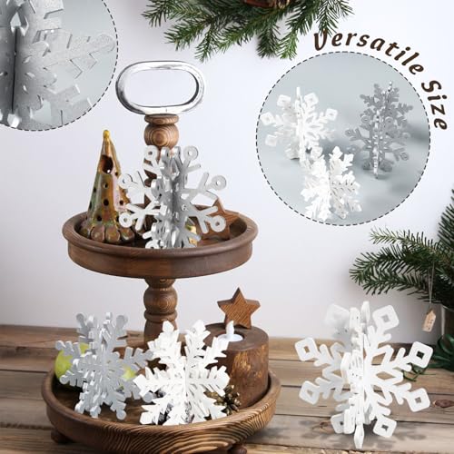 OuMuaMua 12 Set Winter Christmas Centerpiece Table Decorations - 24pcs Wooden Snowflakes Decor 3D Silver White Snowflake T...