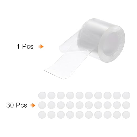 PATIKIL Double Sided Tape Heavy Duty, Transparent Nano Adhesive Mounting Tape for Picture Hanging Walls Decor, 1 Roll 3 Meterx60mmx1mm Strip & 30 Pcs 8mmx1mm Circle