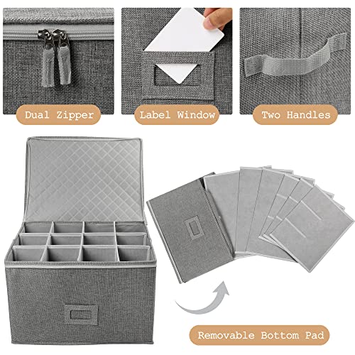 LotFancy Stemware Storage Container, Hard Shell, Stackable Wine Glass Storage Box with Dividers & Handles, Crystal Glasswa...