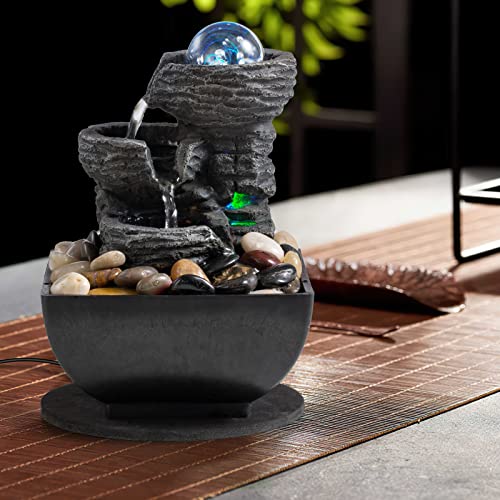 Tabletop Fountain Indoor Waterfall Meditation Fountain Like Layers of Rock Desktop Water Feature Includes Many Natural Riv...