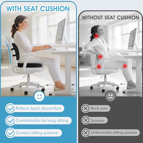 CushZone Seat Cushion, Lumbar Support Pillow with Adjustable Strap-Chair Cushions for Sciatica Pain Relief-with Washable C...