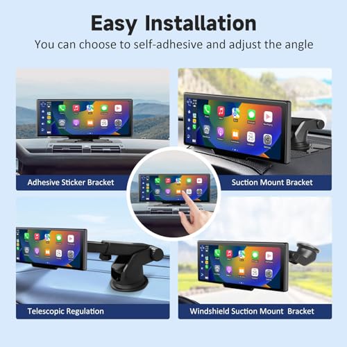 Wireless Portable Carplay Screen for Car - 10.26Inch Carplay & Android Auto Car Touch Stereo, with 4K Dash Cam, Backup Cam...