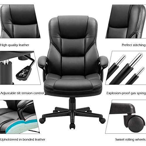 Furmax Office Executive Chair High Back Adjustable Managerial Home Desk Chair, Swivel Computer PU Leather Chair with Lumba...