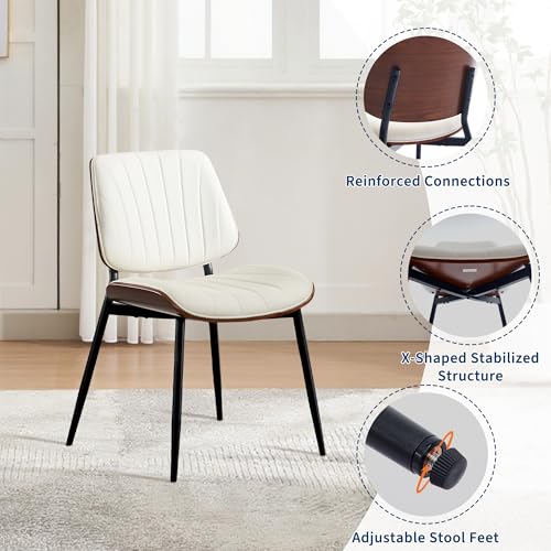 IDEALHOUSE Dining Chairs Set of 2, Mid Century Modern Dining Room Chair, Upholstered PU Leather Kitchen Chairs with Walnut...