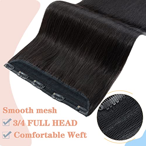 S-noilite Clip in Human Hair Extensions - 100% Real Hair, One Piece/5 Clips, 3/4 Full Head, Thicker Soft Straight (18"-90g, #1B Natural Black)