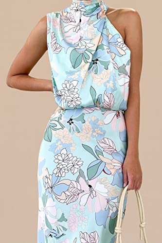 PRETTYGARDEN Women's 2026 Summer Satin Dress Elegant Sleeveless Mock Neck Cocktail Party Maxi Dresses