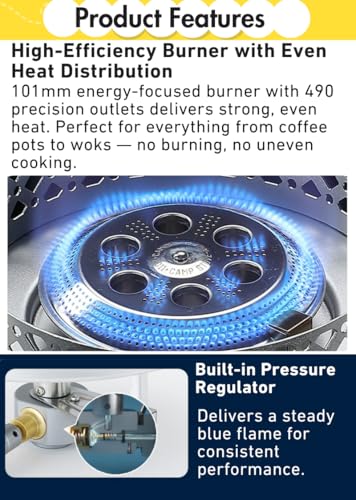 CAMPINGMOON Portable Propane Camping Canister Top Stove with Burner Grate Pot Stand PG-4/PG-4ST (Gas fuel not included)