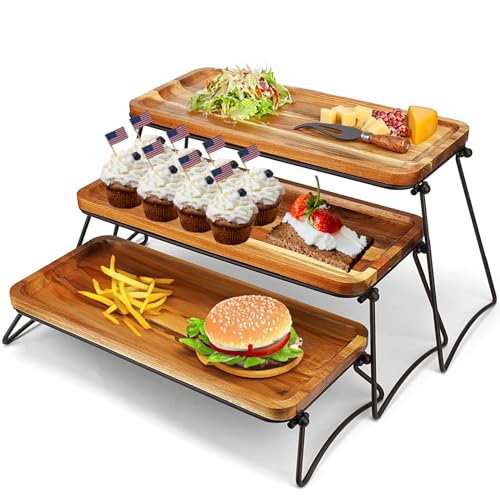 Eco-Friendly Cupcake Stand - Cheese Charcuterie Boards - Food Platter Serving Tray - Acacia Wooden Tower Dessert Table Dis...