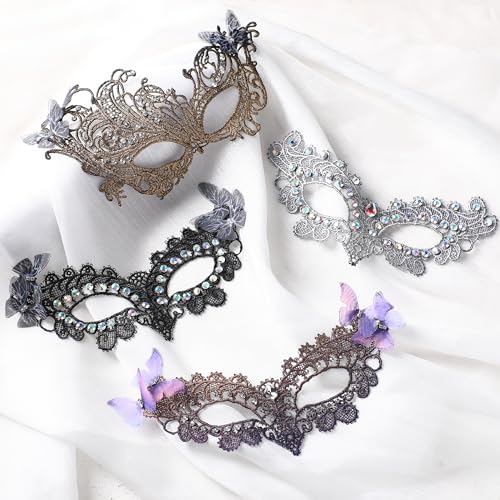 Zinniday Butterfly Lace Masquerade Mask - Halloween Renfaire Shiny Butterfly Masks for Women Halloween Masquerade