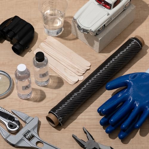 Chunful 15 Pcs Carbon Fiber Repair Kit Includes 59 x 12 Inch 3k 200g Plain Weave Carbon Fiber Sheets 8 oz Epoxy Resin 8oz ...