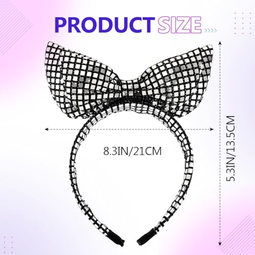 GENBREE Light Up Bow Headband Silver Led Disco Hair Band Glowing Rave Party Costume Hair Accessories for Women