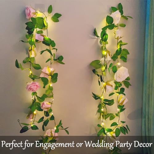 Fielegen 6.56 Feet Artificial Flower String Lights Battery Operated Fake Rose Vine Floral Garland with 20 LED Fairy Light...