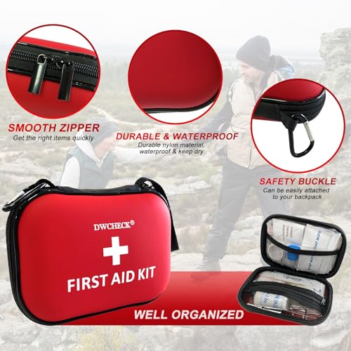 DWCHECK 160 Piece Mini First Aid Kit, Compact Waterproof Hard Shell Small Emergency Medical Kit for Travel, Car, Home, Off...