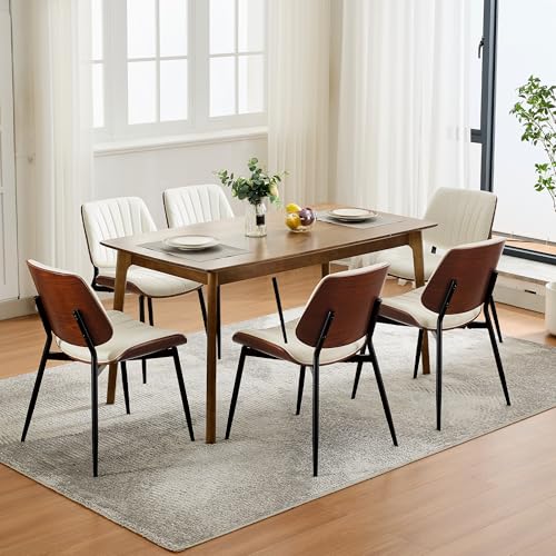 IDEALHOUSE Dining Chairs Set of 2, Mid Century Modern Dining Room Chair, Upholstered PU Leather Kitchen Chairs with Walnut...