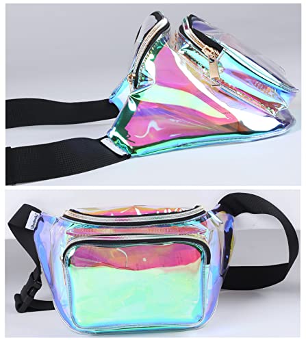 Shiny Neon Fanny Bag for Women Rave Festival Hologram Bum Travel Waist Pack (Clear Iridescent)