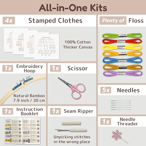 Bradove Classic Embroidery Stitches Practice Kit, Embroidery Kit for Beginners, Beginner Embroidery Kit for Adults, Hand E...