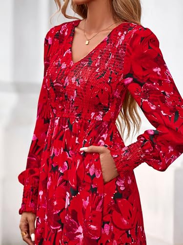 BTFBM Women Fall Wedding Guest Maxi Dresses 2025 Floral V Neck Long Sleeve Boho Long Dress Vacation