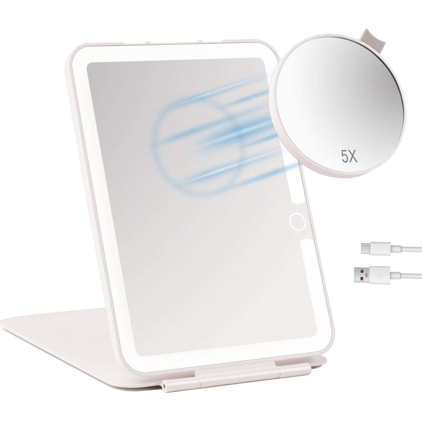 Dear girl Travel Makeup Mirror with Lights, Rechargeable Portable Lighted Mirror, 3 Color Light Dimmable Touch Screen, 1X Light