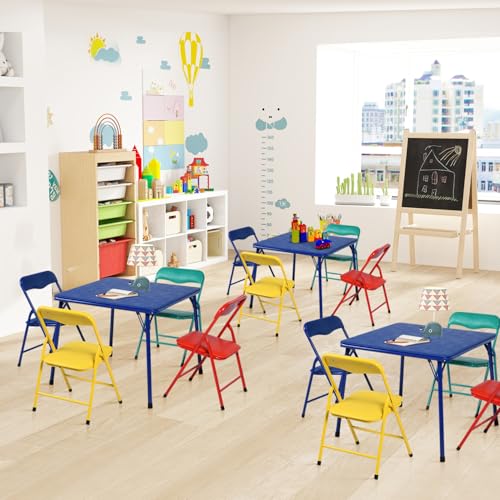 FurnitureR Kids 5-Piece Folding Table & Chair Set, Colorful Activity Table for Holiday Crafts, Playtime, Learning & Family...