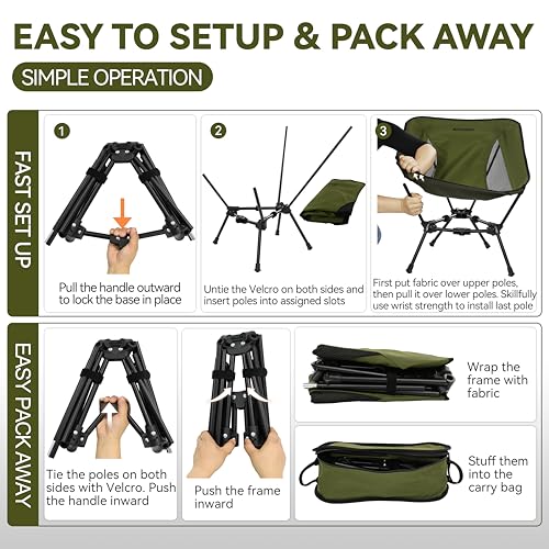 MARCHWAY Lightweight Folding Camping Chair, Portable Foldable Compact for Outdoor Camp, Travel, Beach, Picnic, Festival, H...