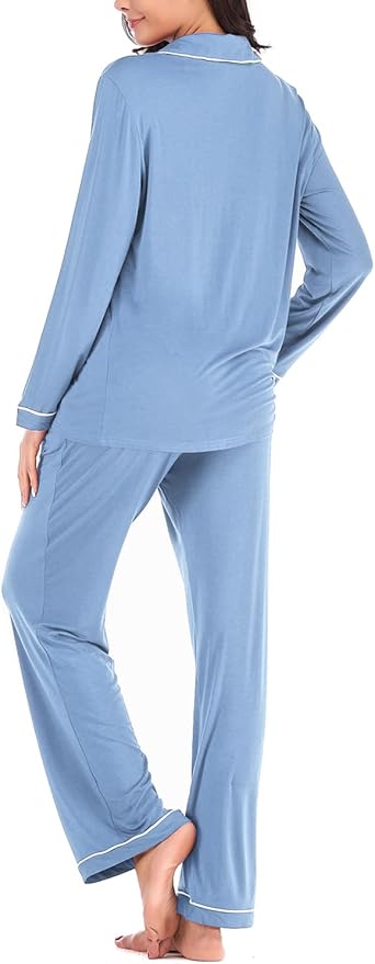 Aamikast Women's Pajama Sets Long Sleeve Button Down Sleepwear Nightwear Soft Pjs Lounge Sets
