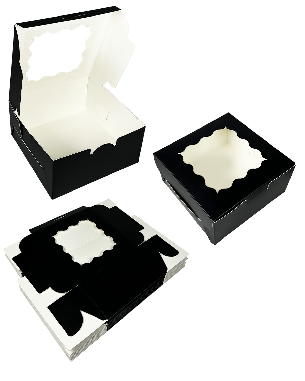 Bakepacker Black 30-Packs Bakery Boxes with Window 6x6x3 inches Thick & Sturdy Macaroon Pastry Boxes Cookie Boxes for Bakerys