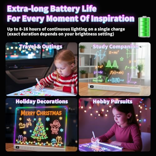 Lumiboard Led Drawing Board with 13 Light Effects, 16" Rechargeable Glow Doodle LED Note Board with Colors, Neon Light Up ...
