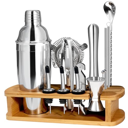 CasaCulina Cocktail Shaker Set Mixology Bartender Kit with Stand, 17 Piece Bar Tool Set: Martini Shaker, Jigger, Strainer,...