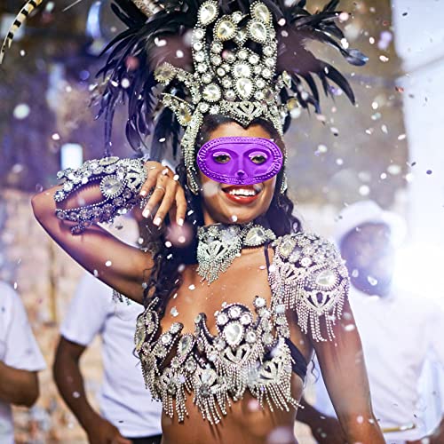 PhyLence 24 Piece Mardi Gras Masks Bulk - Gold Purple Green Metallic Masquerade Half Party Masks Costume Party Supplies, M...